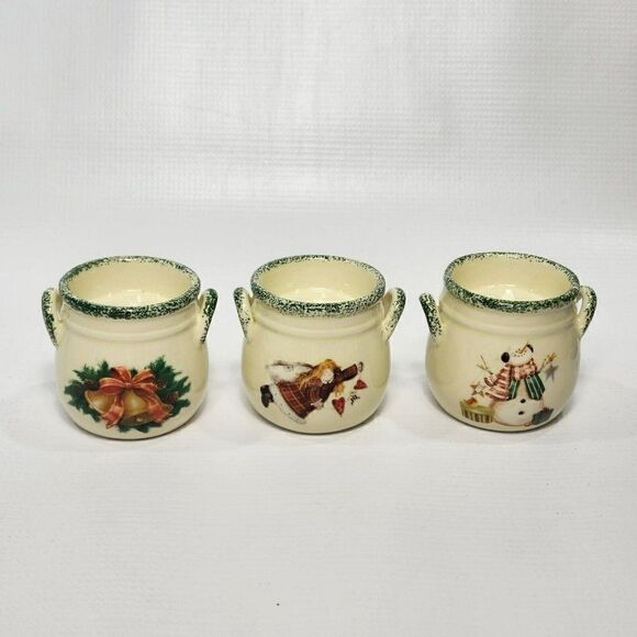6 pc Ceramic/Porcelain Christmas Poinsettia Milk Jug Tealight Candle Holders - Picture 6 of 8